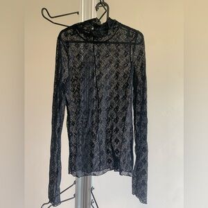 Free People Black Lace Long-sleeve Top